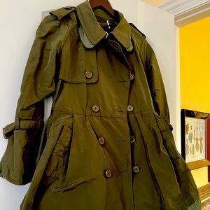 Moncler Olive Green Polyester Peplum Rain Jacket